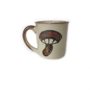Vintage 70s Salt Glazed Pottery Mug Mushrooms Tea Coffee 10 oz